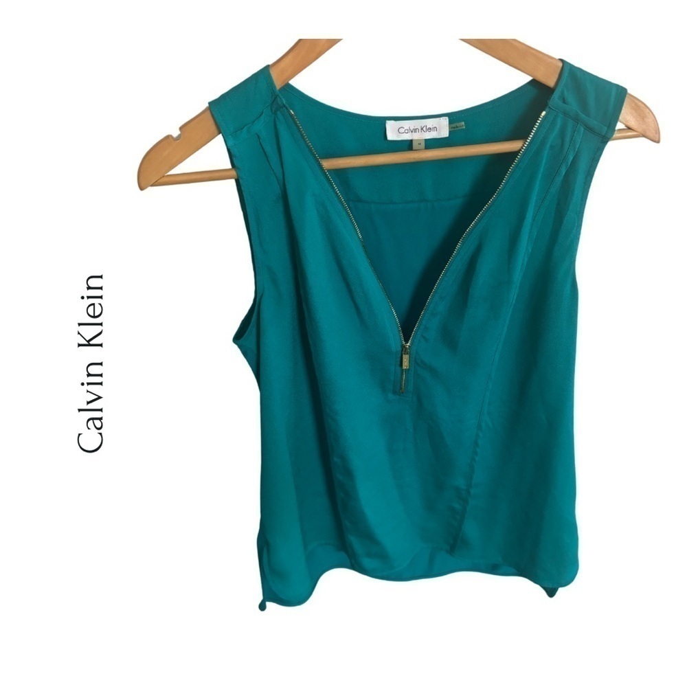 Calvin Klein|  Gold Zipper Turquoise Tank Top| Medium
